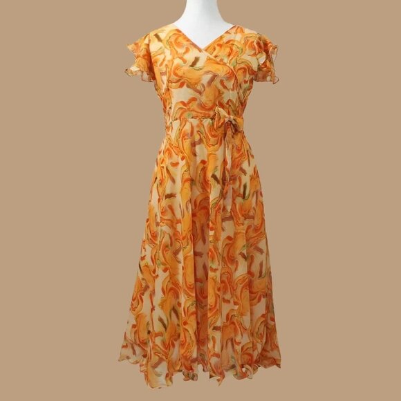 Orange and Cream Color Printed Dress | Muvvas Boutique - Picture 2 of 5